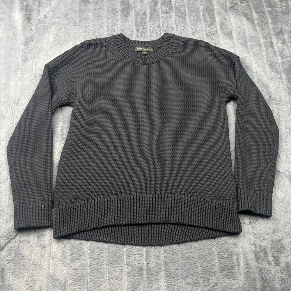Banana Republic Womens Black Shaker Stitch Cotton Blend Crewneck Sweater Medium